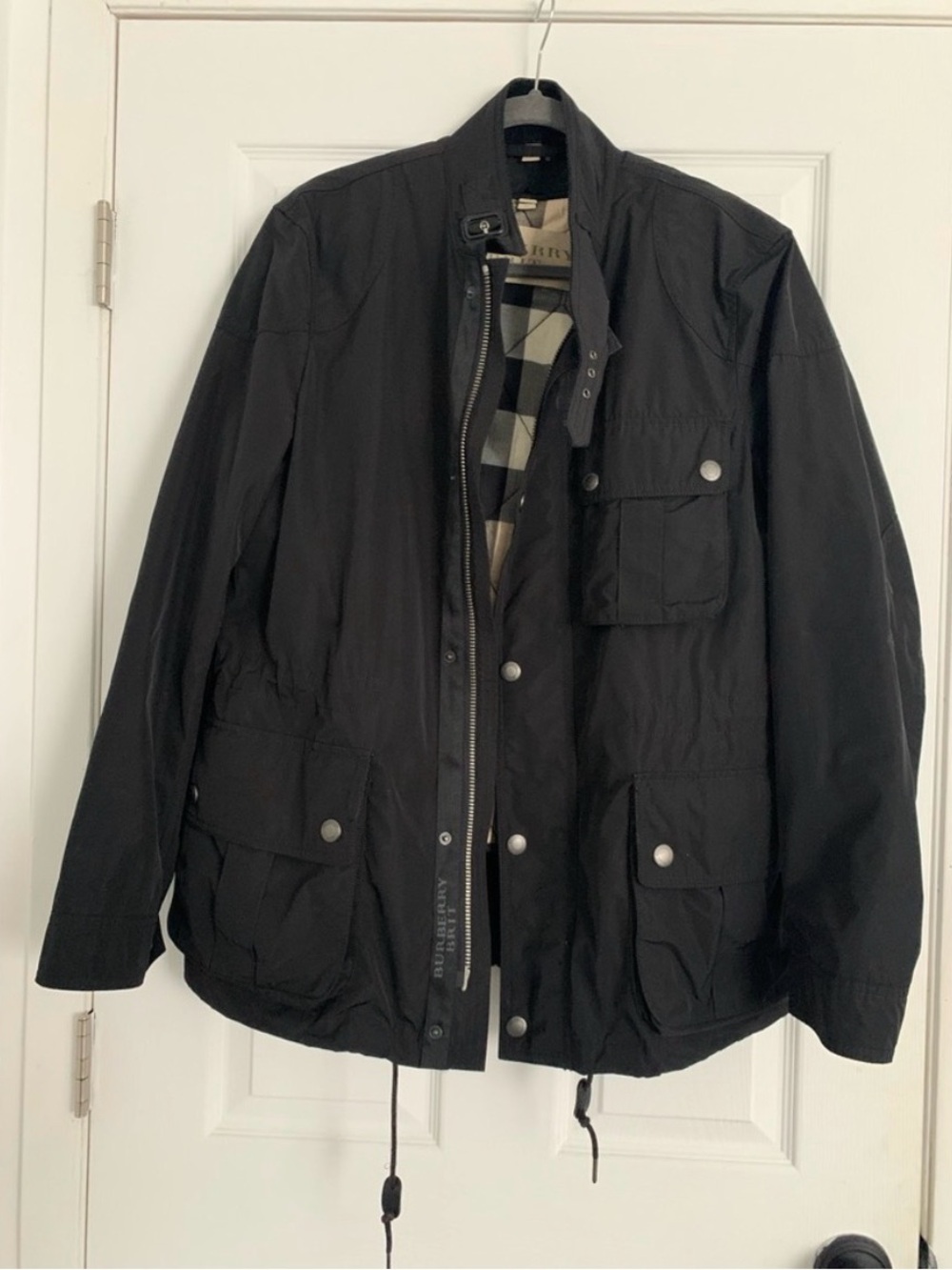 Burberry Black Men's Field Jacket with Check Lining